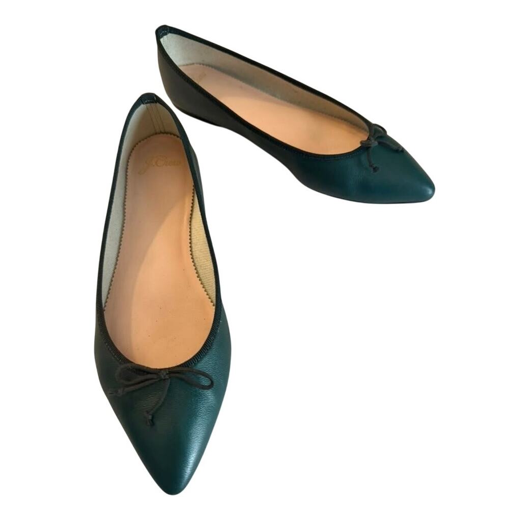 J. Crew Pointed Toe Leather Ballet Flats Shoes in Vintage Pine Green sz. 6.5